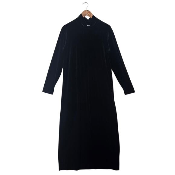 VTG Chico's Design Velvet Maxi Dress Gown sz 1 (M) Mock Neck Long Sleeve Goth - Picture 1 of 14
